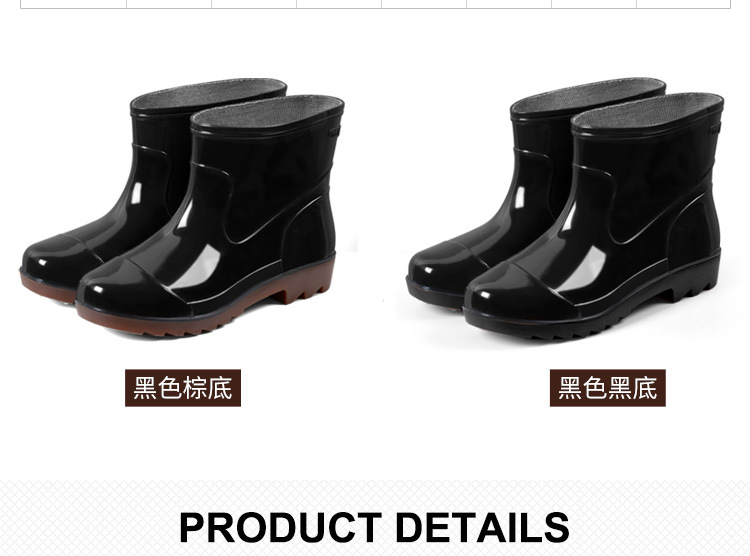 Plastic 3537 Rain Boots Men's Low-Cut Short Rain Shoes Black PVC Plastic Shoes Beef Tendon Platform Waterproof Shoes Rain Shoes Shoe Cover