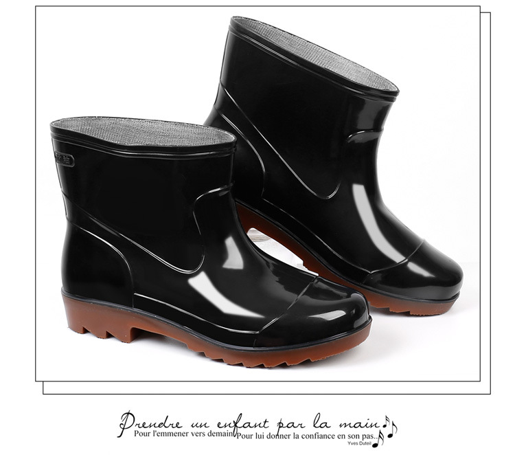 Plastic 3537 Rain Boots Men's Low-Cut Short Rain Shoes Black PVC Plastic Shoes Beef Tendon Platform Waterproof Shoes Rain Shoes Shoe Cover