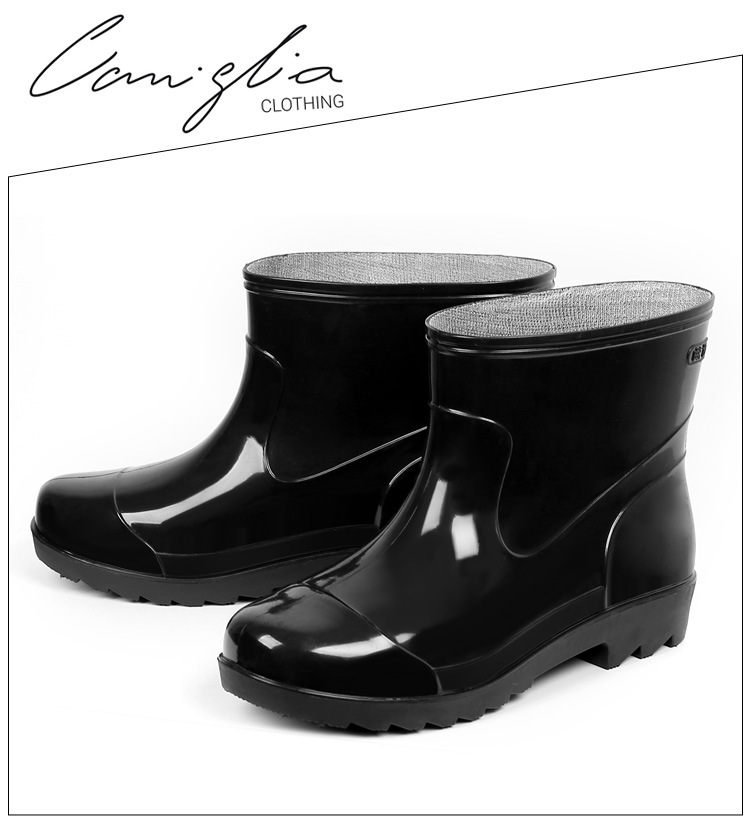Plastic 3537 Rain Boots Men's Low-Cut Short Rain Shoes Black PVC Plastic Shoes Beef Tendon Platform Waterproof Shoes Rain Shoes Shoe Cover