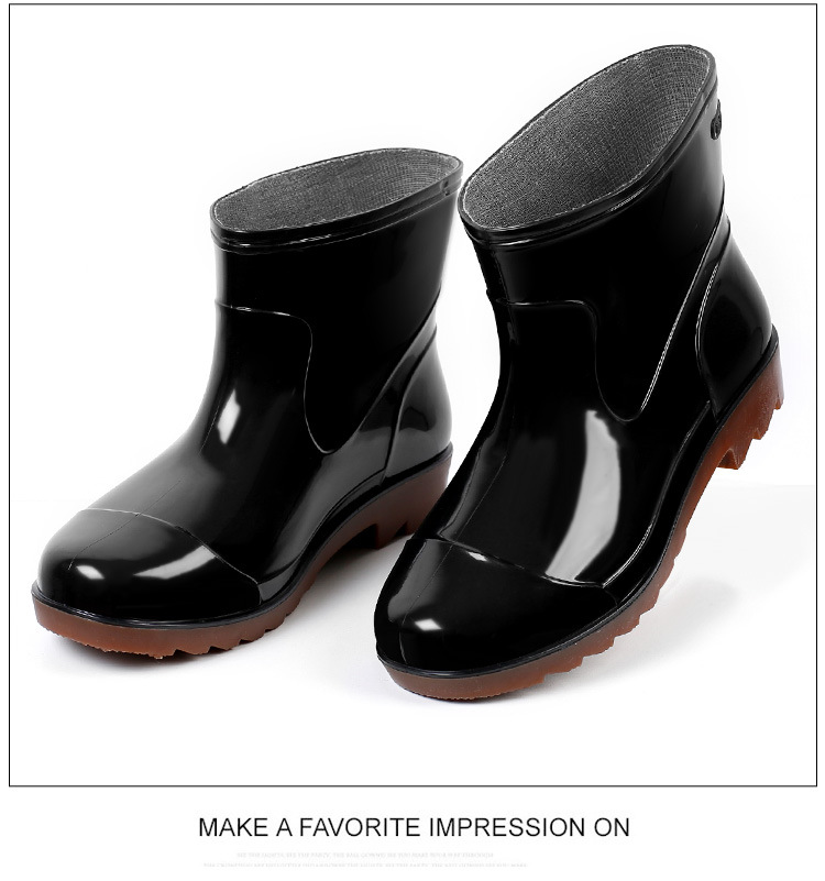 Plastic 3537 Rain Boots Men's Low-Cut Short Rain Shoes Black PVC Plastic Shoes Beef Tendon Platform Waterproof Shoes Rain Shoes Shoe Cover