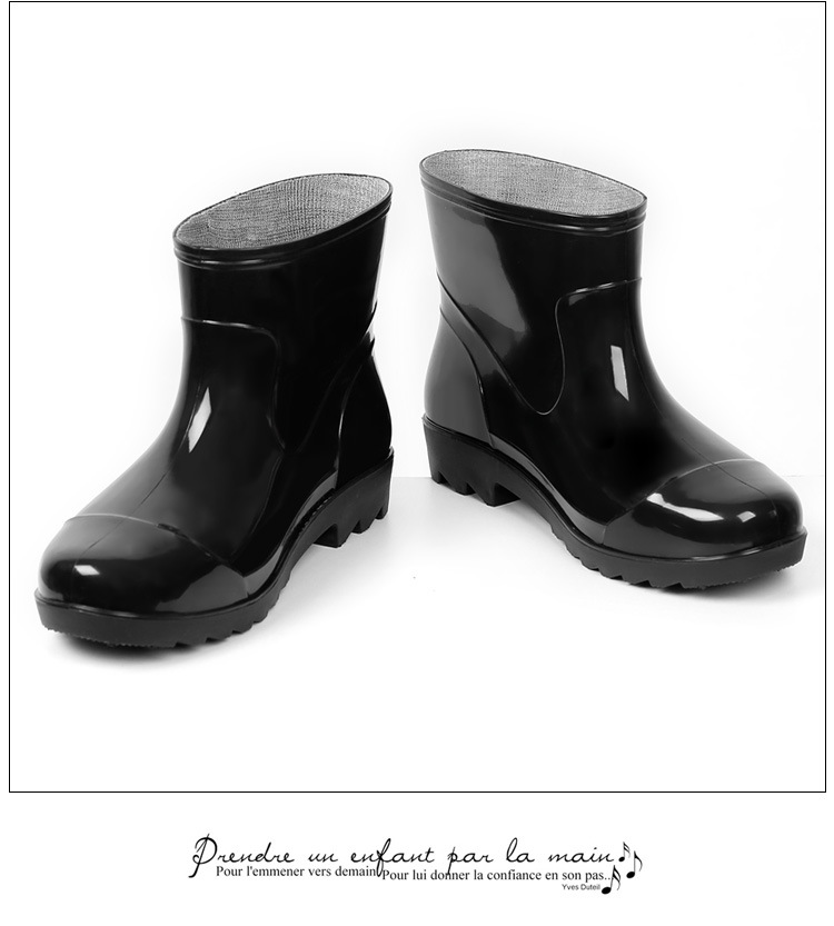 Plastic 3537 Rain Boots Men's Low-Cut Short Rain Shoes Black PVC Plastic Shoes Beef Tendon Platform Waterproof Shoes Rain Shoes Shoe Cover