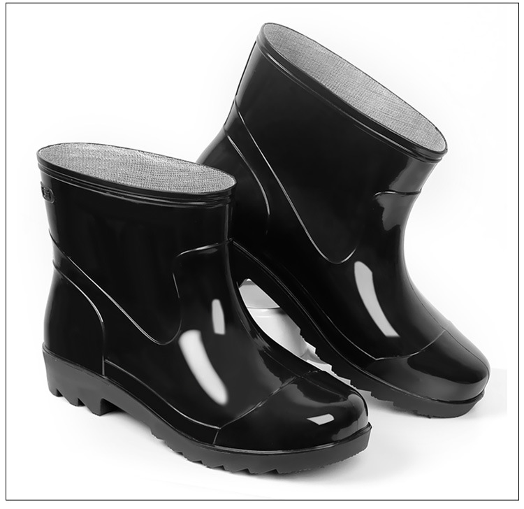 Plastic 3537 Rain Boots Men's Low-Cut Short Rain Shoes Black PVC Plastic Shoes Beef Tendon Platform Waterproof Shoes Rain Shoes Shoe Cover