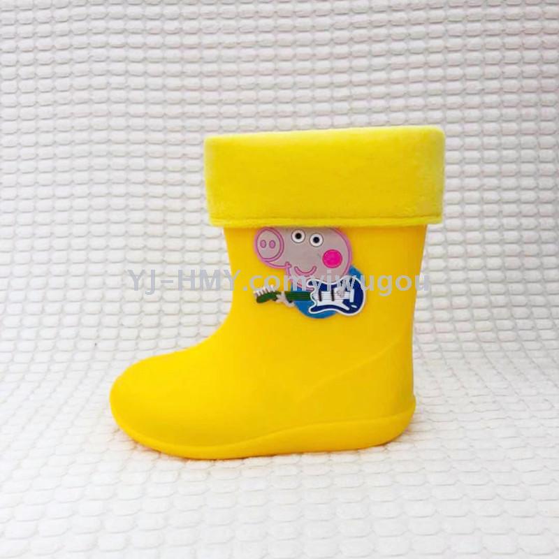 Hemu Rain Cartoon Children&#039;s Rain Boots PVC Environmental Protection Non-Slip Thermal Cotton-Padded Covering Removable Baby Rain Boots Factory Direct Sales