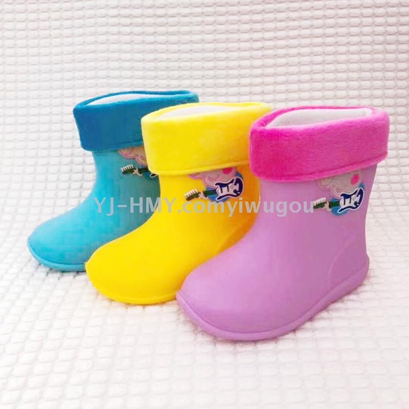 Hemu Rain Cartoon Children&#039;s Rain Boots PVC Environmental Protection Non-Slip Thermal Cotton-Padded Covering Removable Baby Rain Boots Factory Direct Sales
