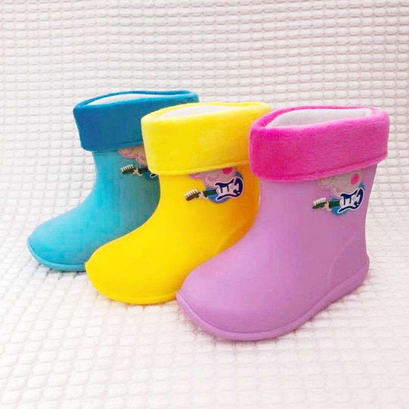 Hemu Rain Cartoon Children's Rain Boots PVC Environmental Protection Non-Slip Thermal Cotton-Padded Covering Removable Baby Rain Boots Factory Direct Sales