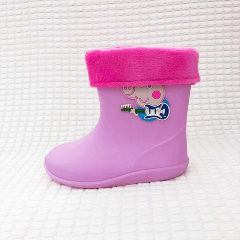 Hemu Rain Cartoon Children's Rain Boots PVC Environmental Protection Non-Slip Thermal Cotton-Padded Covering Removable Baby Rain Boots Factory Direct Sales
