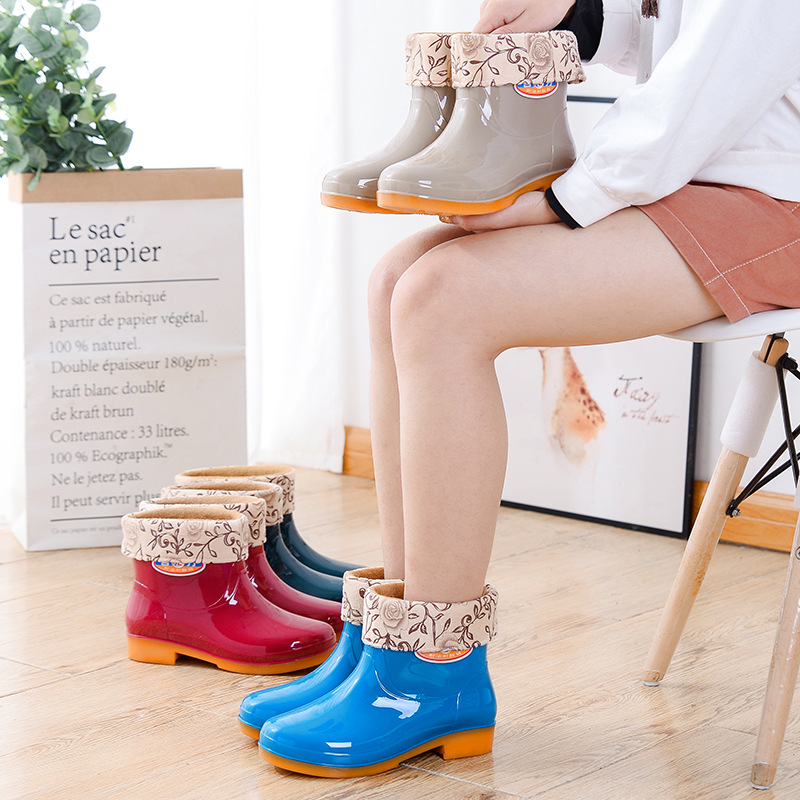 Low-Cut Winter Thermal Rain Boots Women&#039;s Four Seasons Low-Top Rain Boots Non-Slip Waterproof Shoes Construction Site Labor Protection Shoes Women&#039;s Rain Boots