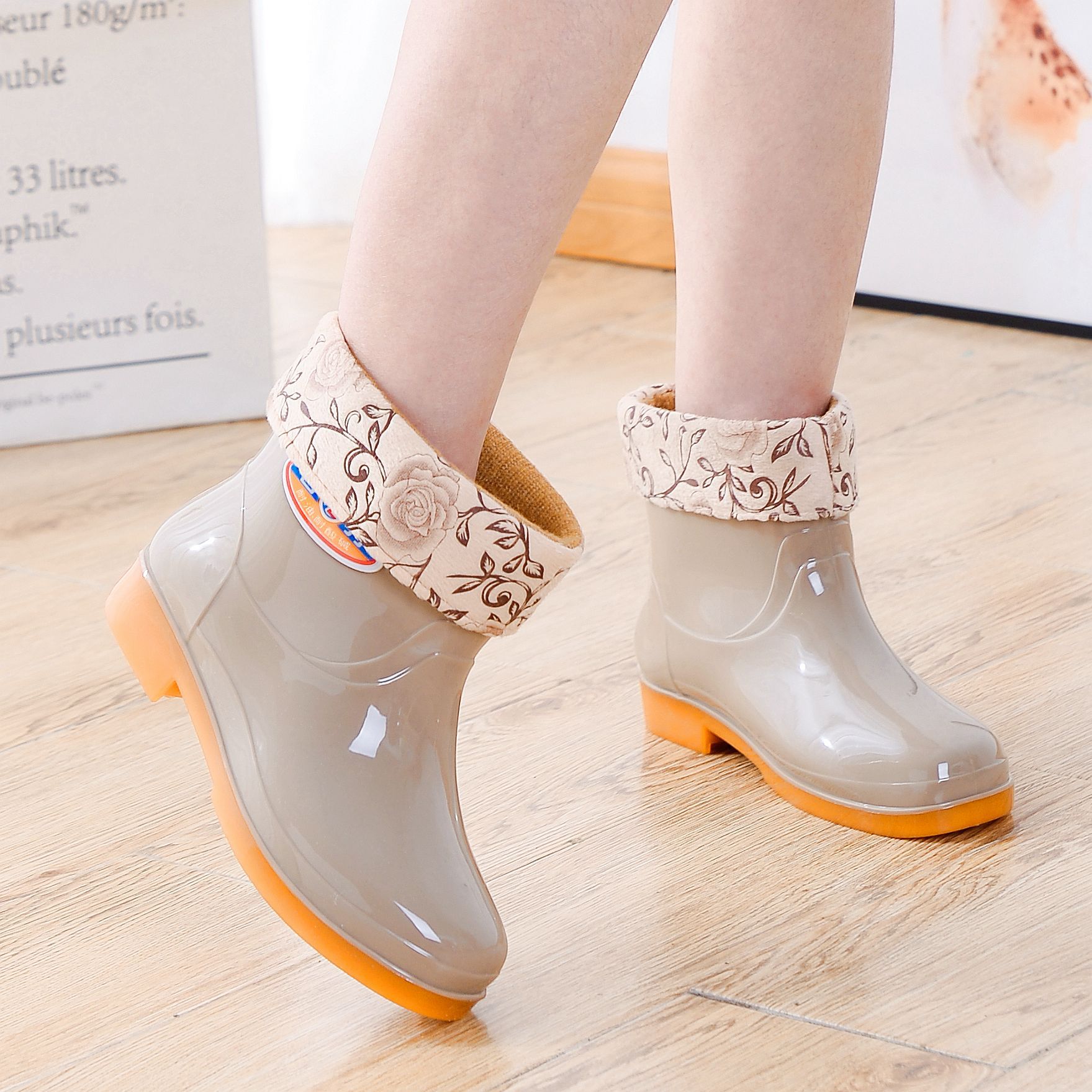 Low-Cut Winter Thermal Rain Boots Women&#039;s Four Seasons Low-Top Rain Boots Non-Slip Waterproof Shoes Construction Site Labor Protection Shoes Women&#039;s Rain Boots