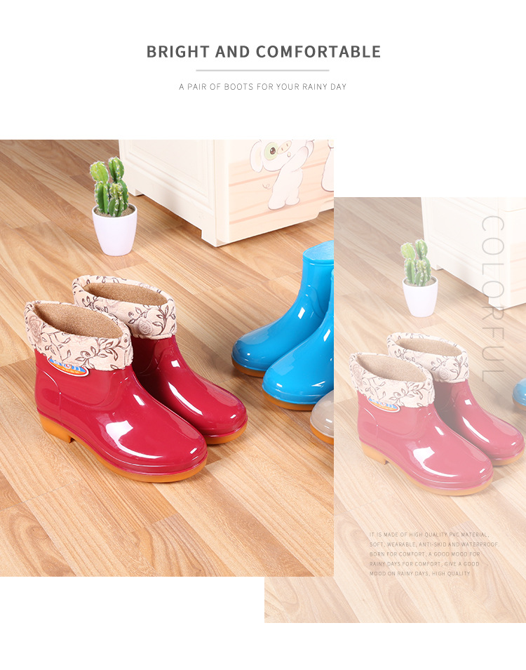Low-Cut Winter Thermal Rain Boots Women's Four Seasons Low-Top Rain Boots Non-Slip Waterproof Shoes Construction Site Labor Protection Shoes Women's Rain Boots