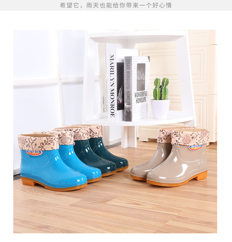 Low-Cut Winter Thermal Rain Boots Women's Four Seasons Low-Top Rain Boots Non-Slip Waterproof Shoes Construction Site Labor Protection Shoes Women's Rain Boots