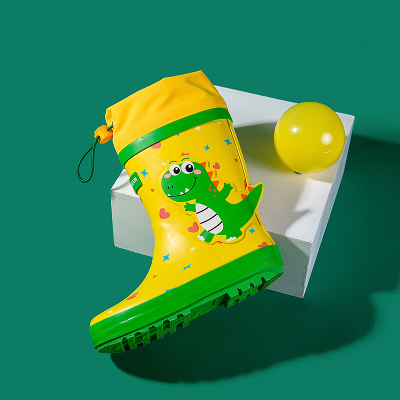 Xiaolumili Children&#039;s Rain Boots 2021 New Little Dinosaur Drawstring Rain Boots Non-Slip Cute Children Baby Rain Boots