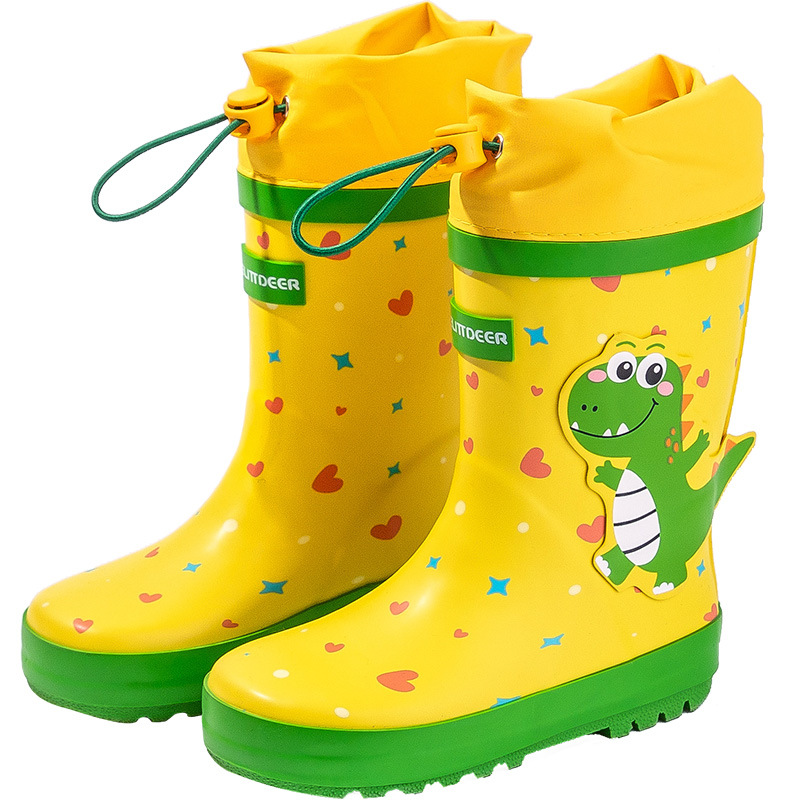 Xiaolumili Children&#039;s Rain Boots 2021 New Little Dinosaur Drawstring Rain Boots Non-Slip Cute Children Baby Rain Boots