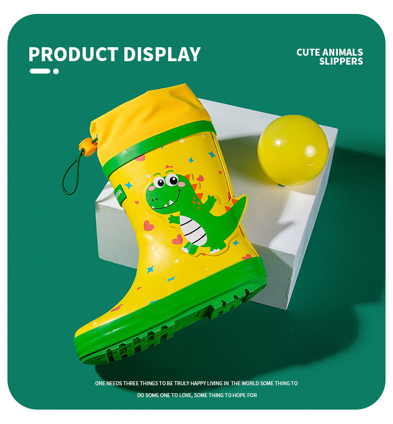Xiaolumili Children's Rain Boots 2021 New Little Dinosaur Drawstring Rain Boots Non-Slip Cute Children Baby Rain Boots