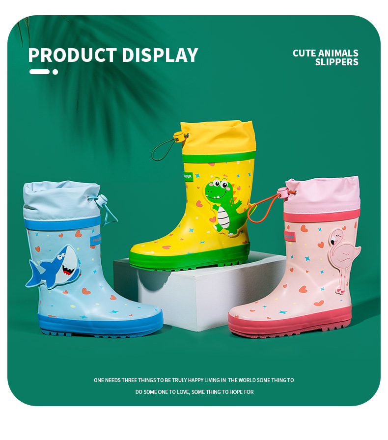 Xiaolumili Children's Rain Boots 2021 New Little Dinosaur Drawstring Rain Boots Non-Slip Cute Children Baby Rain Boots