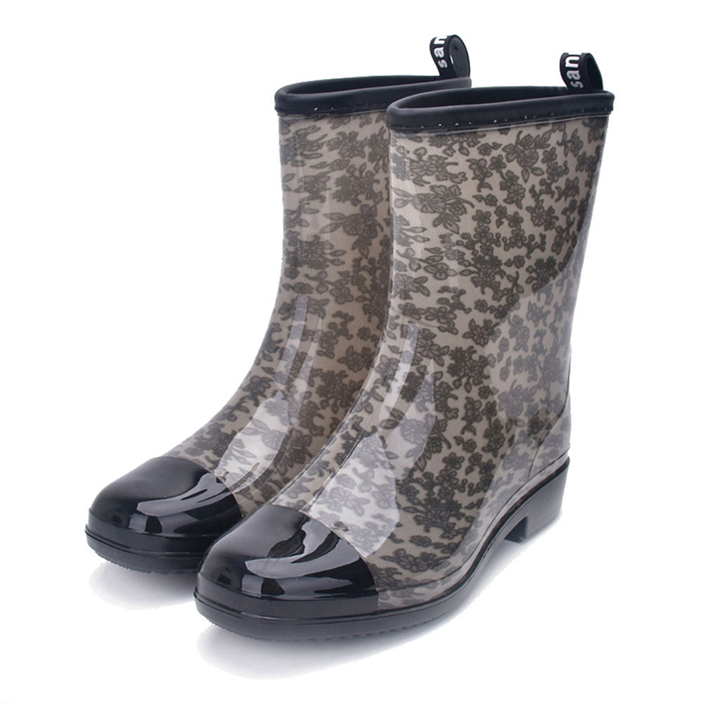 European and American Rain Shoes One-Piece Mid-Calf Rubber Boots Pattern Rain Boots Women&#039;s Rain Boots Outer Wear Cross-Border PVC