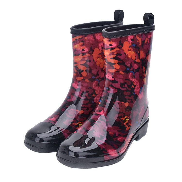 European and American Rain Shoes One-Piece Mid-Calf Rubber Boots Pattern Rain Boots Women's Rain Boots Outer Wear Cross-Border PVC
