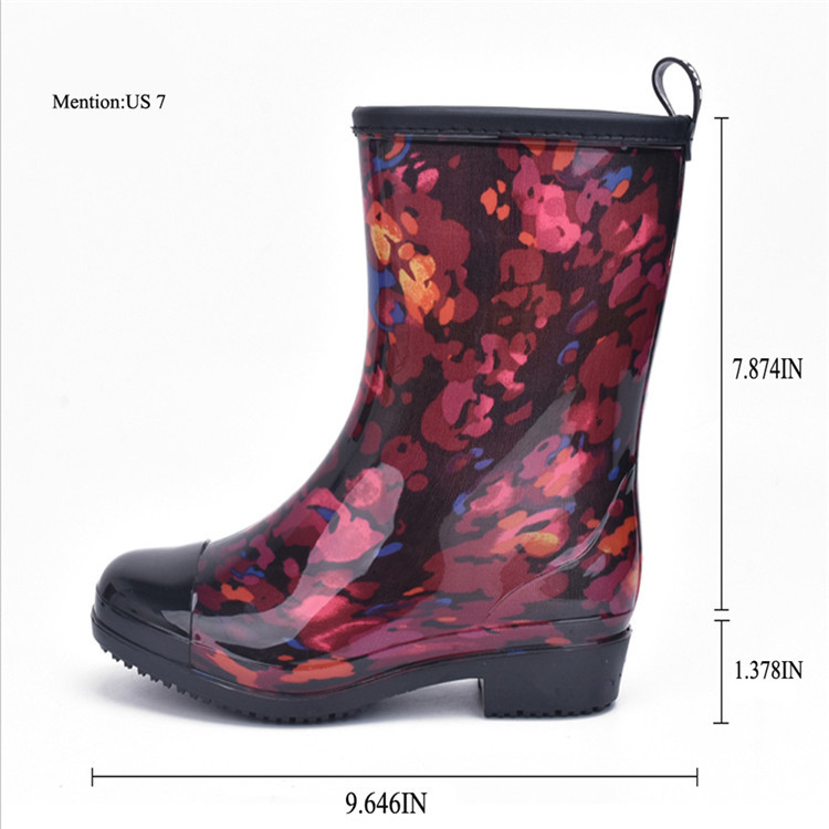 European and American Rain Shoes One-Piece Mid-Calf Rubber Boots Pattern Rain Boots Women's Rain Boots Outer Wear Cross-Border PVC
