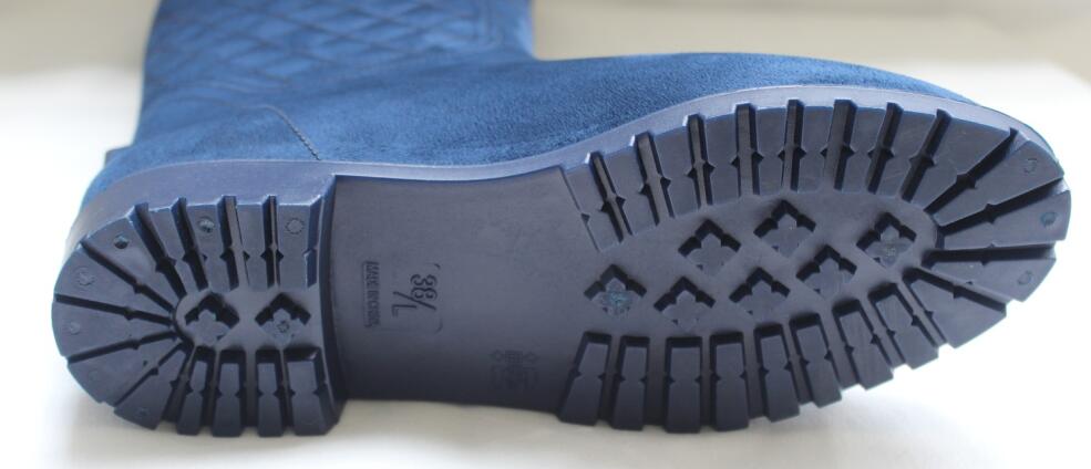 909 Light Navy Blue Flocking Knee-High Rain Boots