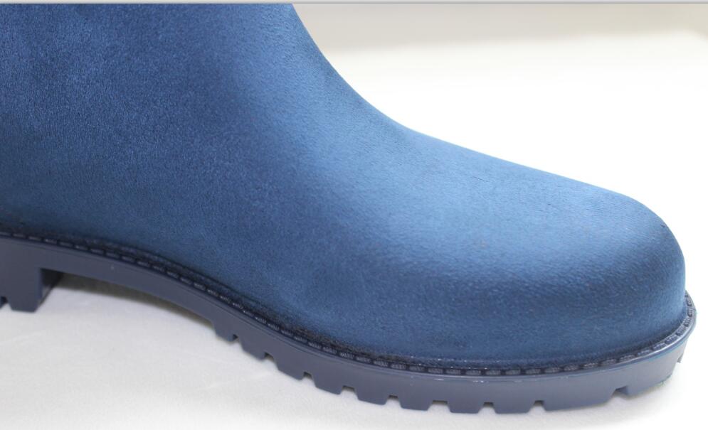 909 Light Navy Blue Flocking Knee-High Rain Boots