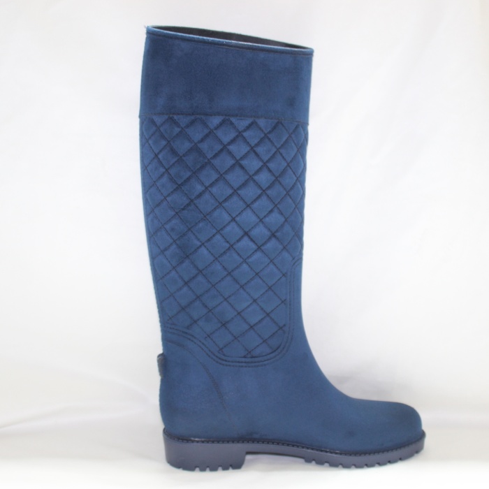 909 Light Navy Blue Flocking Knee-High Rain Boots