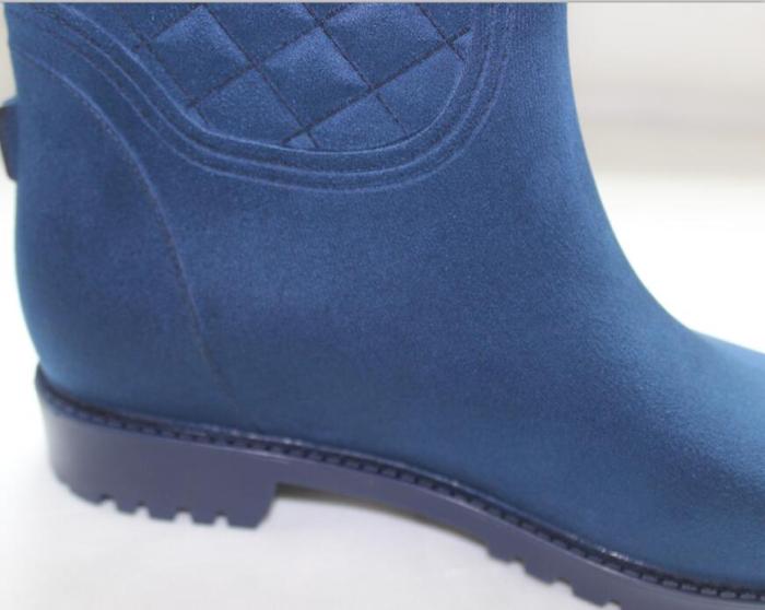 909 Light Navy Blue Flocking Knee-High Rain Boots