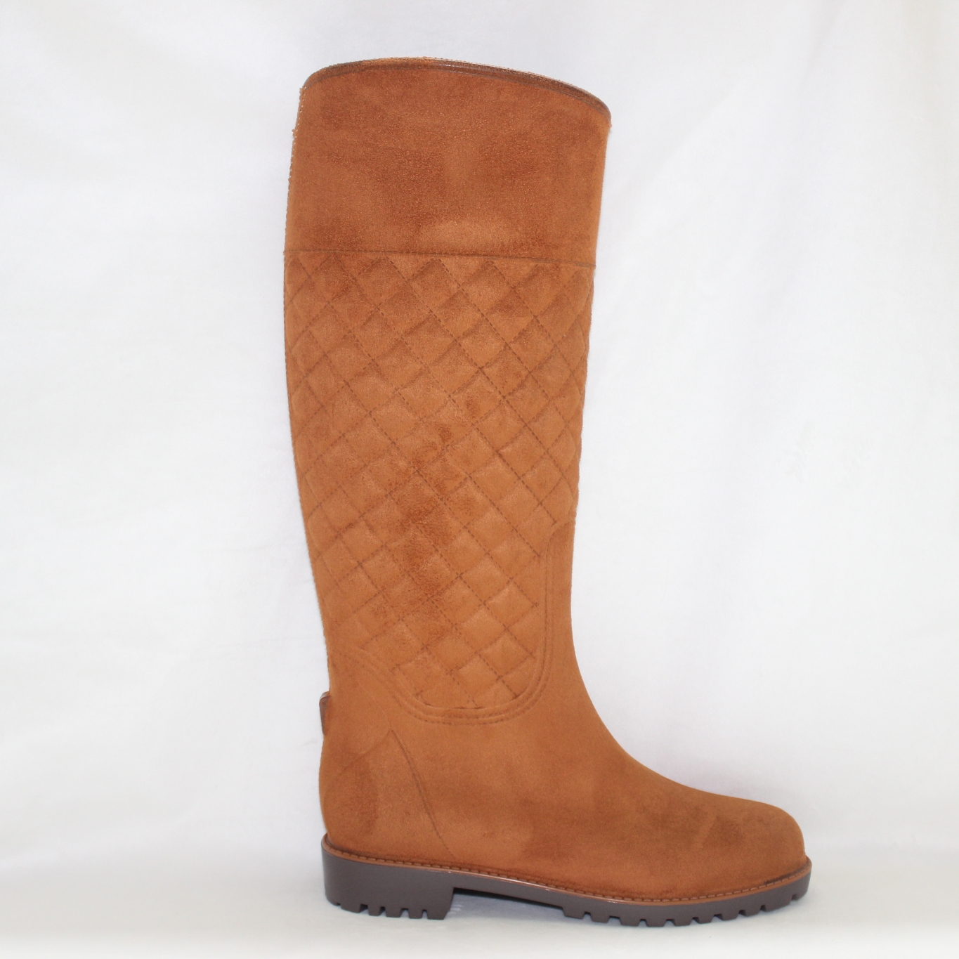 909 Beige Velvet Knee-High Rain Boots