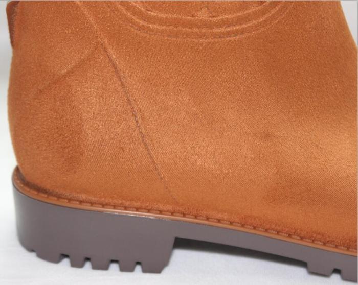909 Beige Velvet Knee-High Rain Boots