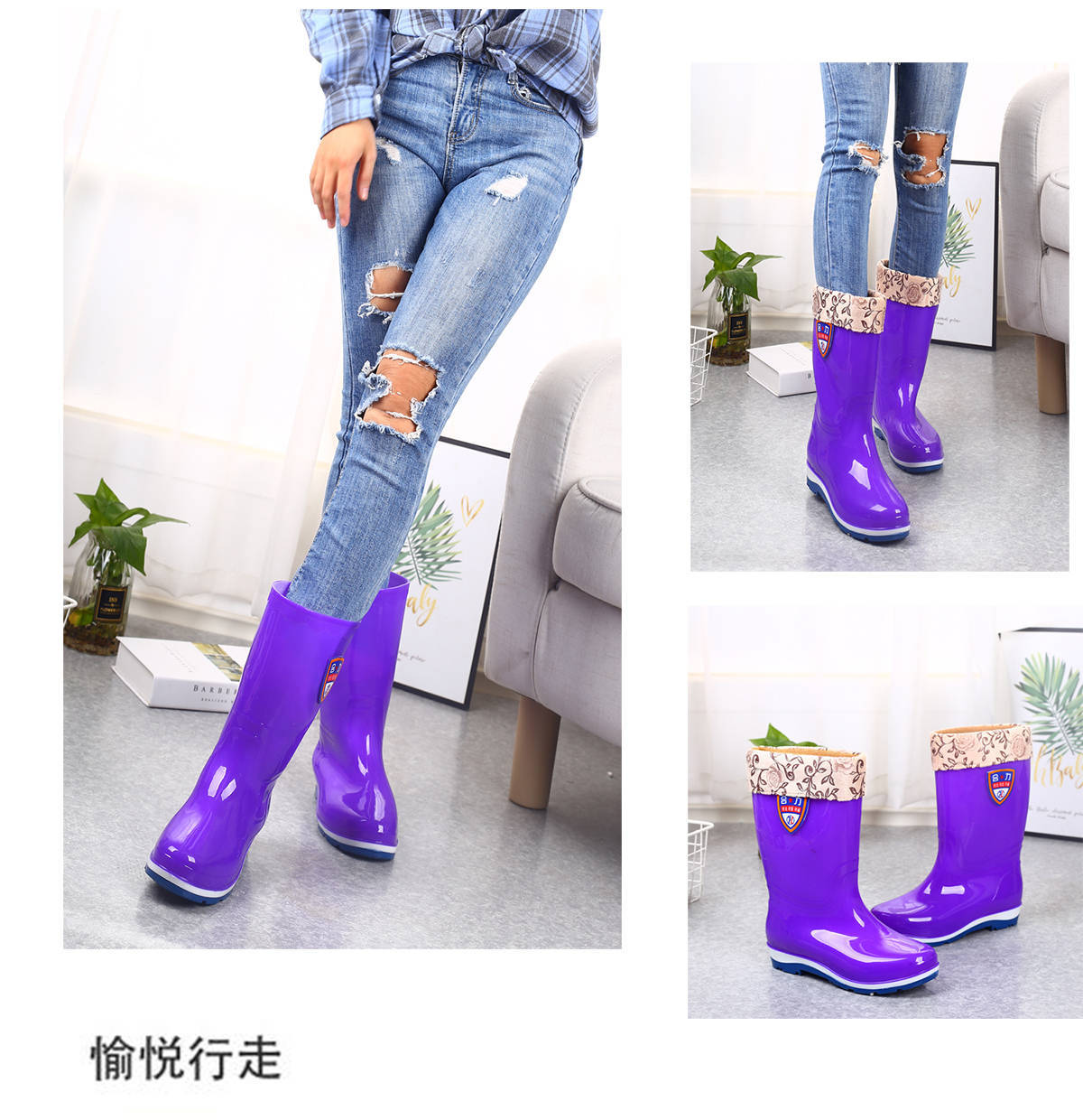 Knee-High Rain Boots Women's Korean-Style Rain Boots Fashion Rain Boots Women's Waterproof Warm Rain Boots Four Seasons Non-Slip Oil-Resistant Rain Boots