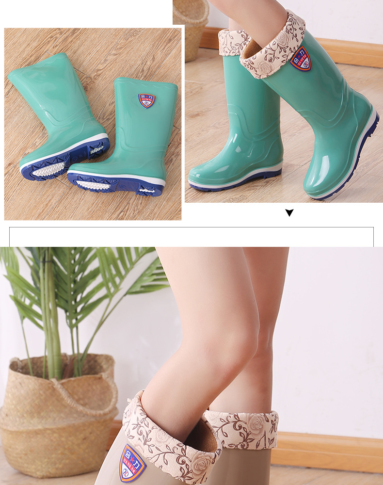 Knee-High Rain Boots Women's Korean-Style Rain Boots Fashion Rain Boots Women's Waterproof Warm Rain Boots Four Seasons Non-Slip Oil-Resistant Rain Boots