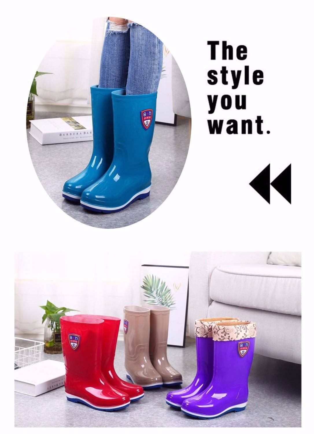 Knee-High Rain Boots Women's Korean-Style Rain Boots Fashion Rain Boots Women's Waterproof Warm Rain Boots Four Seasons Non-Slip Oil-Resistant Rain Boots