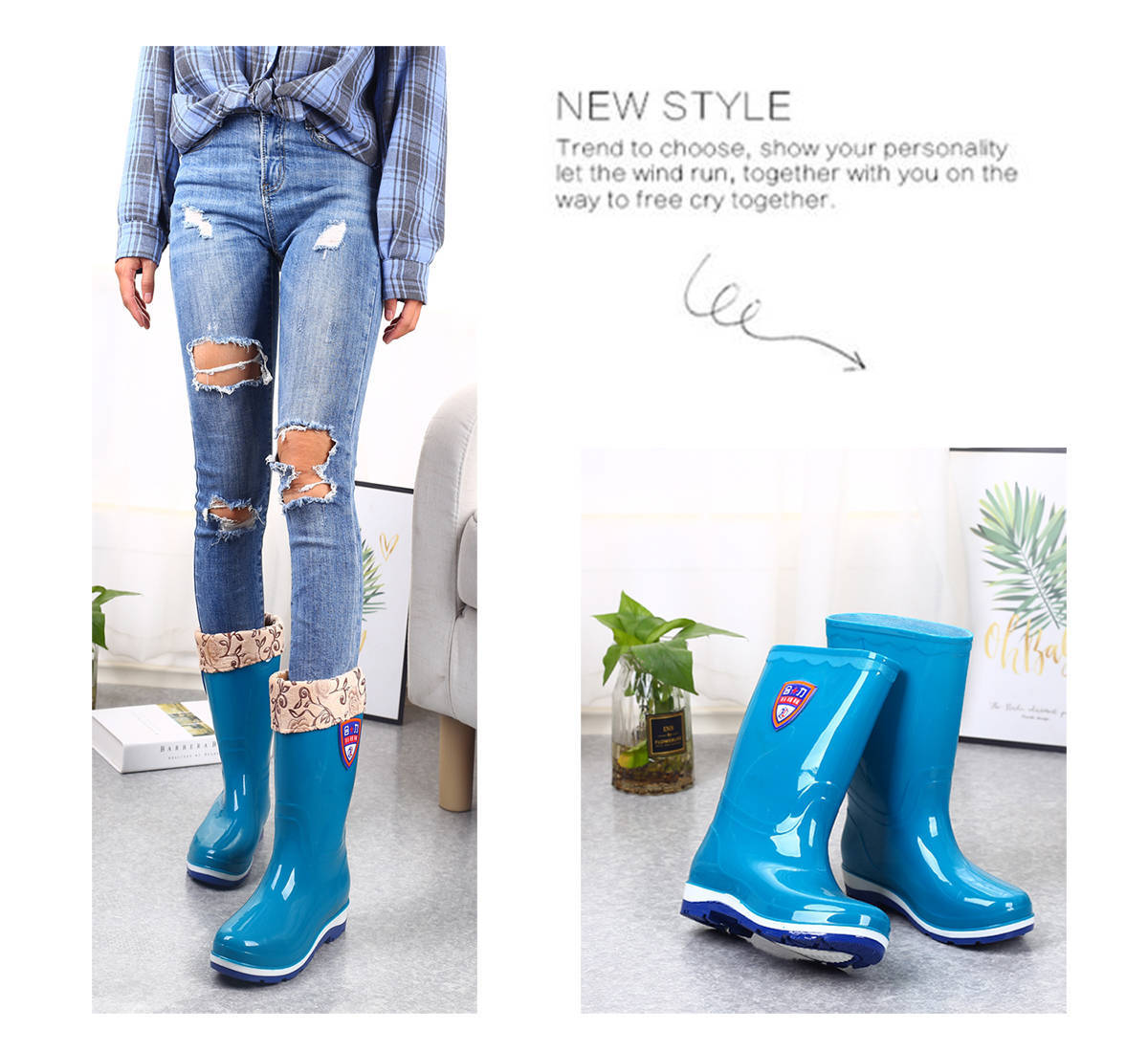 Knee-High Rain Boots Women's Korean-Style Rain Boots Fashion Rain Boots Women's Waterproof Warm Rain Boots Four Seasons Non-Slip Oil-Resistant Rain Boots