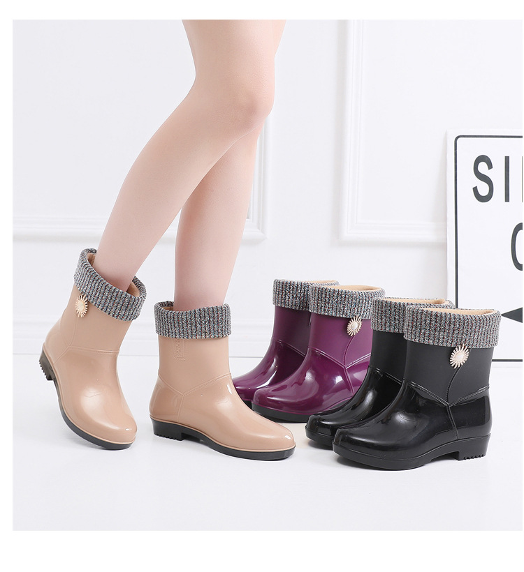 New Spring and Autumn Rain Boots Mid-Calf Women&#039;s Rain Boots Warm Fashion Women&#039;s Cotton-Padded Women&#039;s Rain Shoes Labor Protection Outerwear Wholesale