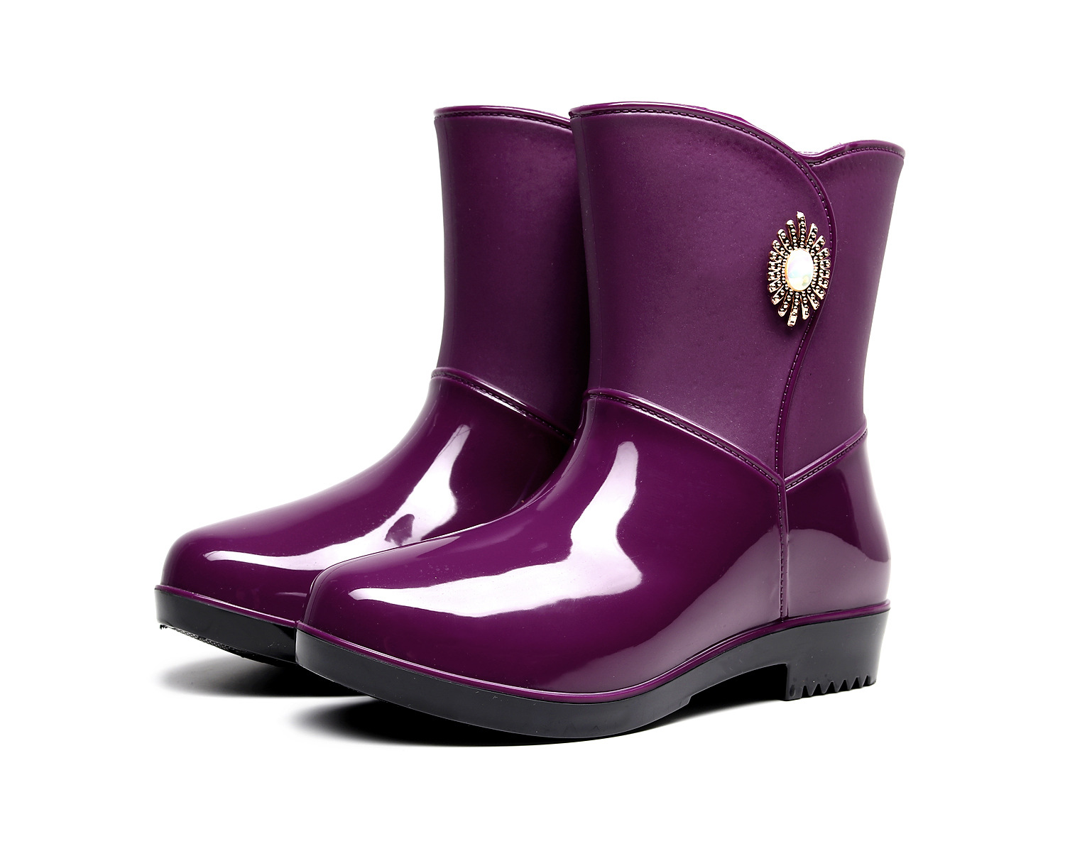 New Spring and Autumn Rain Boots Mid-Calf Women&#039;s Rain Boots Warm Fashion Women&#039;s Cotton-Padded Women&#039;s Rain Shoes Labor Protection Outerwear Wholesale