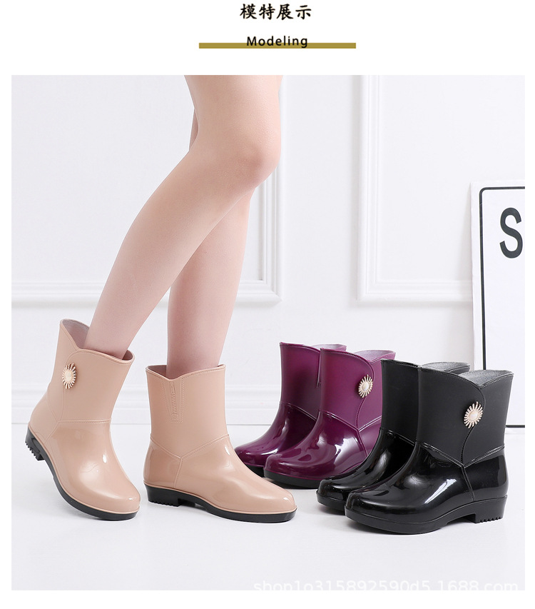 New Spring and Autumn Rain Boots Mid-Calf Women's Rain Boots Warm Fashion Women's Cotton-Padded Women's Rain Shoes Labor Protection Outerwear Wholesale