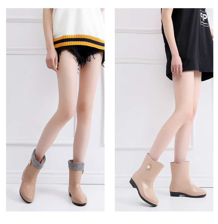 New Spring and Autumn Rain Boots Mid-Calf Women's Rain Boots Warm Fashion Women's Cotton-Padded Women's Rain Shoes Labor Protection Outerwear Wholesale