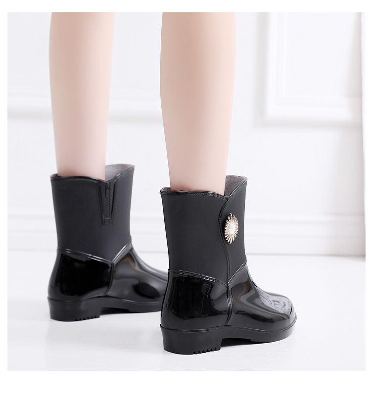 New Spring and Autumn Rain Boots Mid-Calf Women's Rain Boots Warm Fashion Women's Cotton-Padded Women's Rain Shoes Labor Protection Outerwear Wholesale