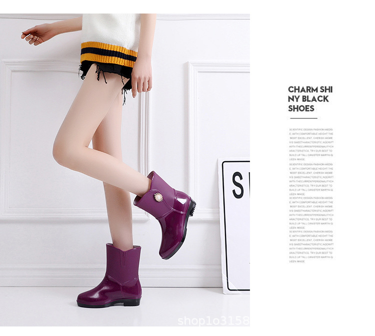New Spring and Autumn Rain Boots Mid-Calf Women's Rain Boots Warm Fashion Women's Cotton-Padded Women's Rain Shoes Labor Protection Outerwear Wholesale