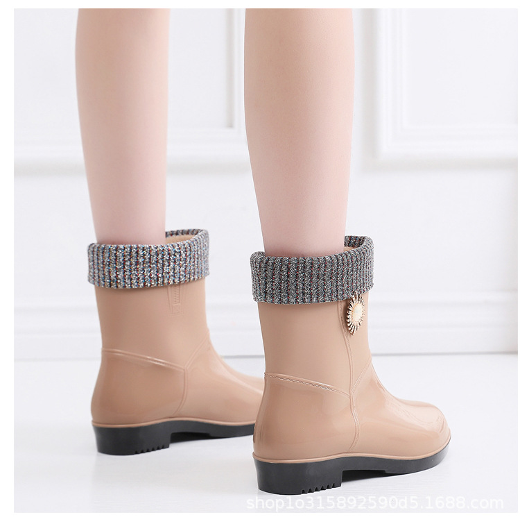 New Spring and Autumn Rain Boots Mid-Calf Women's Rain Boots Warm Fashion Women's Cotton-Padded Women's Rain Shoes Labor Protection Outerwear Wholesale