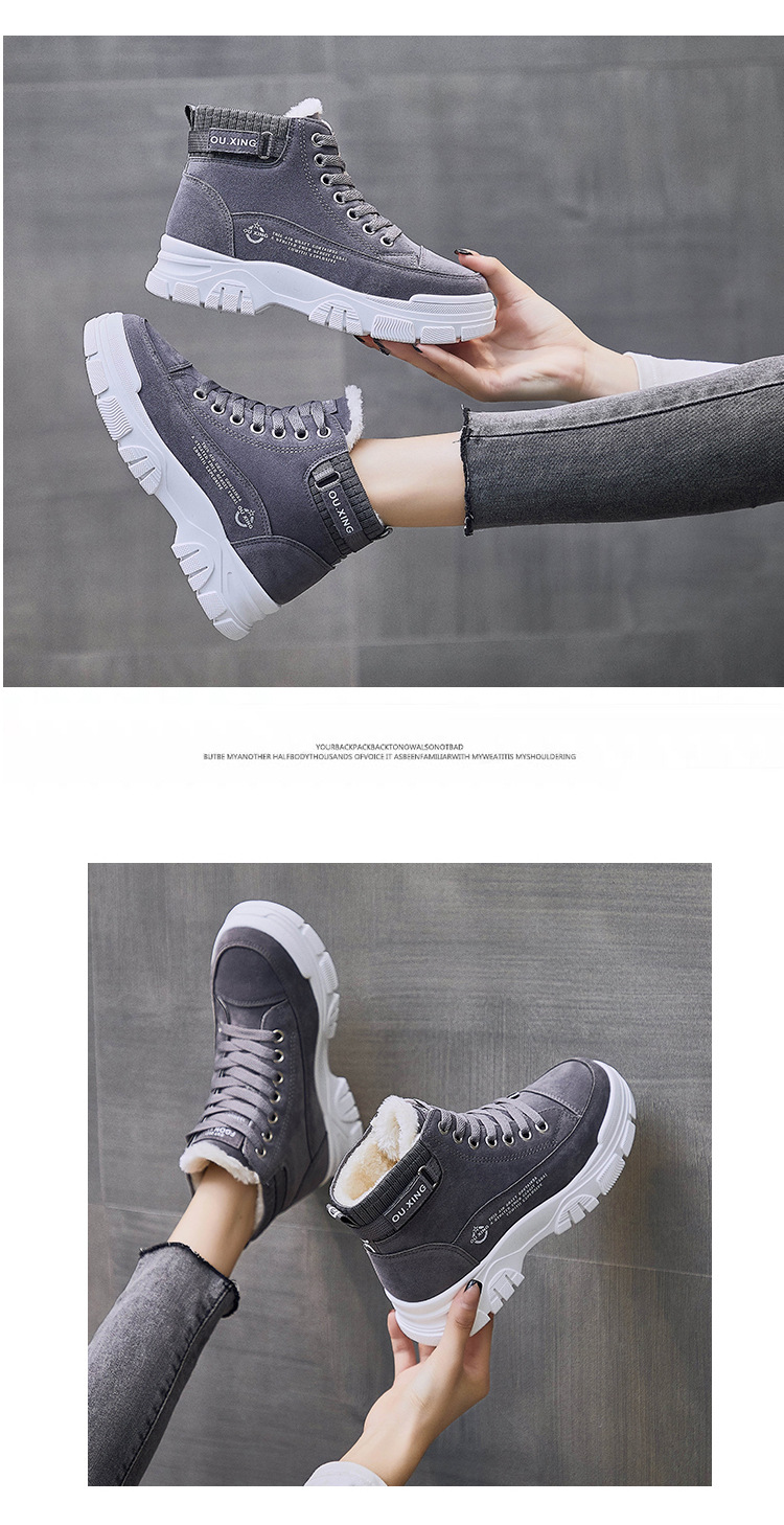 Women's Cotton-Padded Shoes Winter New Fleece-Lined Student Casual Sports High-Top Board Shoes Thickened Autumn and Winter New Warm Women's Shoes