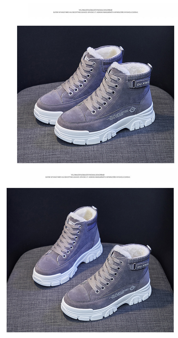 Women's Cotton-Padded Shoes Winter New Fleece-Lined Student Casual Sports High-Top Board Shoes Thickened Autumn and Winter New Warm Women's Shoes