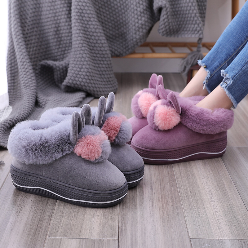 Winter 2020 cotton-padded shoes for girls with high heels and thick soles; indoor household anti-slip wool balls; household plush warm moon shoes Winter 2020 cotton-padded shoes for girls with high heels and thick soles; indoor household anti-slip wool balls; household plush warm moon shoes