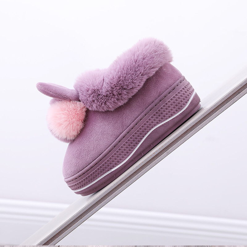 Winter 2020 cotton-padded shoes for girls with high heels and thick soles; indoor household anti-slip wool balls; household plush warm moon shoes