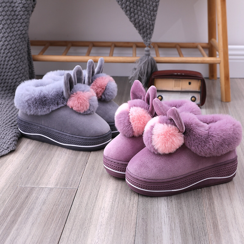 Winter 2020 cotton-padded shoes for girls with high heels and thick soles; indoor household anti-slip wool balls; household plush warm moon shoes Winter 2020 cotton-padded shoes for girls with high heels and thick soles; indoor household anti-slip wool balls; household plush warm moon shoes