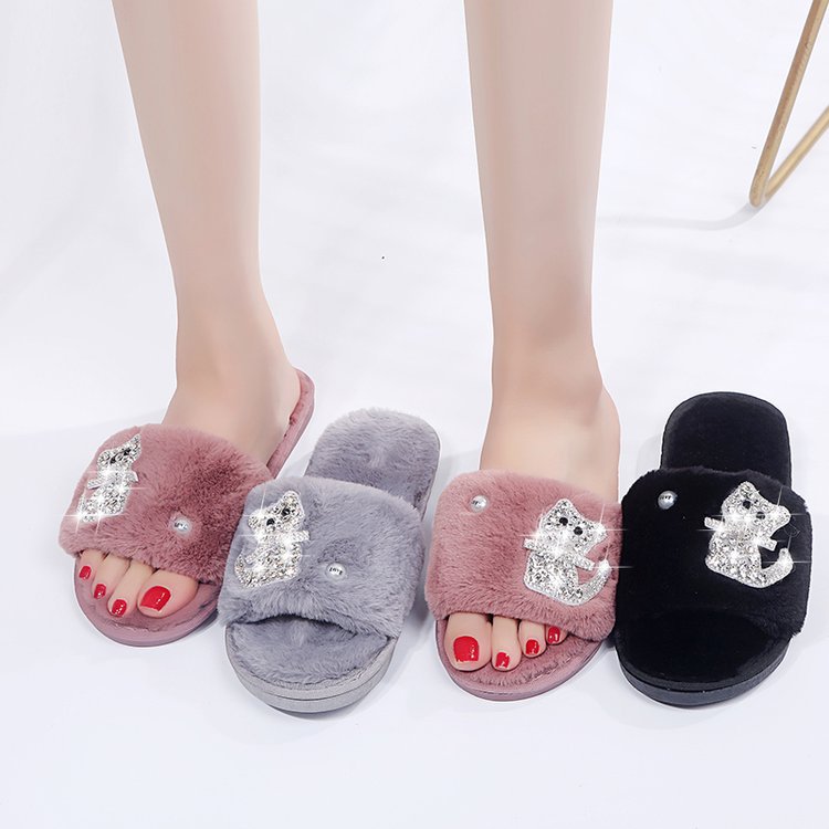 Cotton Slippers Women&#039;s Ins Couple&#039;s Home Non-Slip Warm Plush Cotton-Padded Shoes Cute Cat Student Korean Style