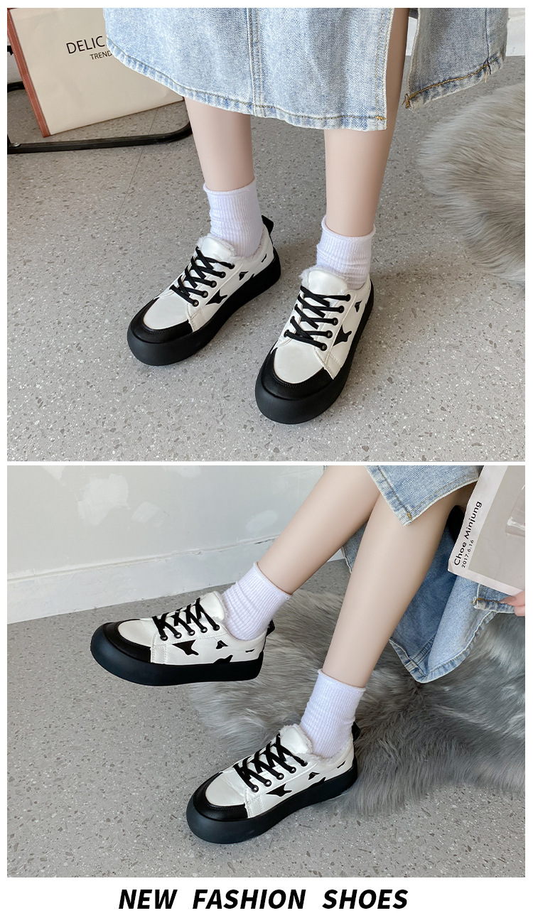 Women's Cotton-Padded Shoes Winter Fleece-Lined Autumn and Winter New Warm Thickened Korean Style Thick Bottom Student Board Shoes Women's Shoes