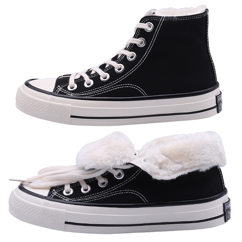 Twilight Evenstar Vintage 1970s Cotton-Padded Shoes Female Winter Students Korean Style Fleece-Lined Black High-Top Shoes Female