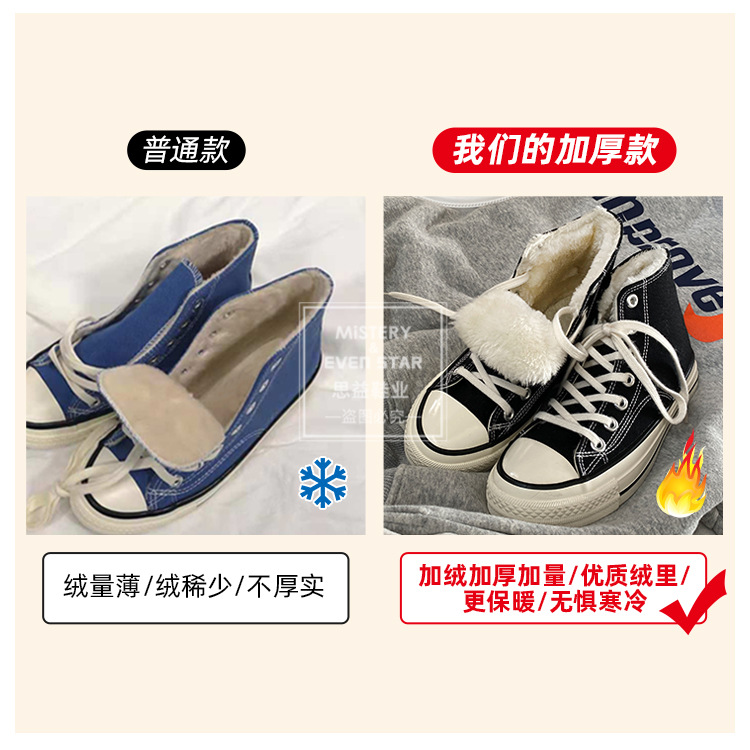 Twilight Evenstar Vintage 1970s Cotton-Padded Shoes Female Winter Students Korean Style Fleece-Lined Black High-Top Shoes Female
