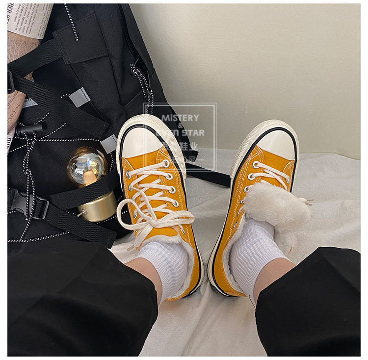 Twilight Evenstar Vintage 1970s Cotton-Padded Shoes Female Winter Students Korean Style Fleece-Lined Black High-Top Shoes Female