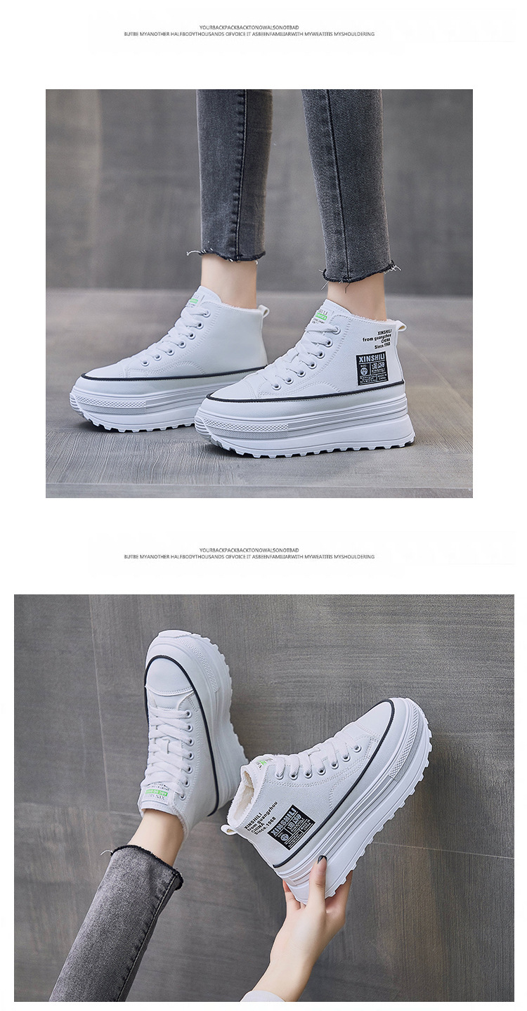 INS Fleece-Lined Warm High Top White Shoes Female 2021 Winter New Korean Style Student Thick Bottom and Warm Keeping Casual Cotton-Padded Shoes