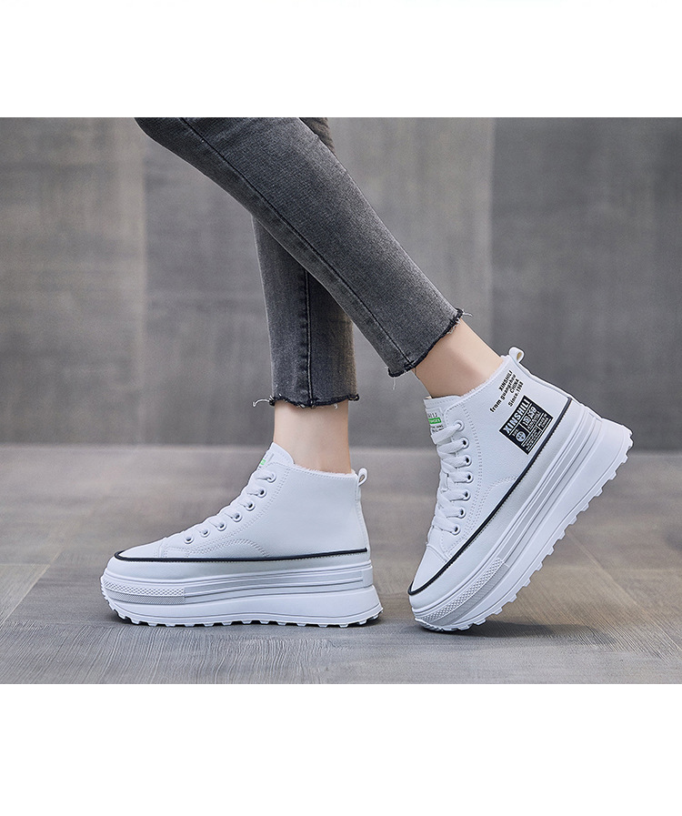 INS Fleece-Lined Warm High Top White Shoes Female 2021 Winter New Korean Style Student Thick Bottom and Warm Keeping Casual Cotton-Padded Shoes